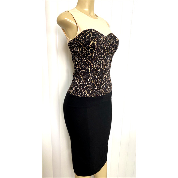 Michael Kors Collection Dress Black Nude Lace Print Wool Sheath Midi Sle… - Picture 4 of 9